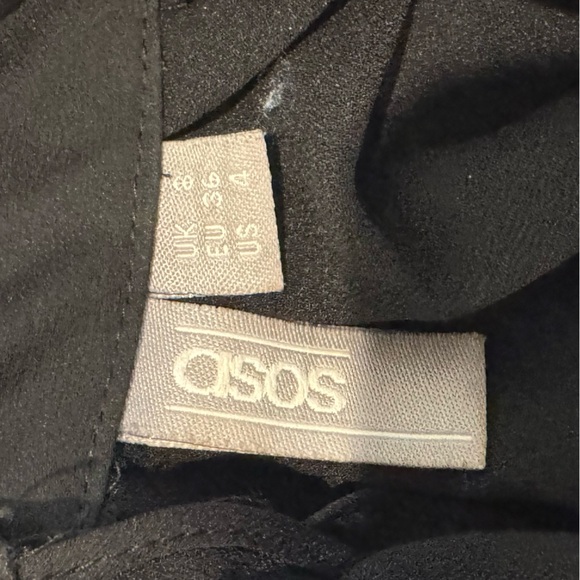 ASOS wrapped draped fringe halter top black buttons on back satin - Picture 4 of 4